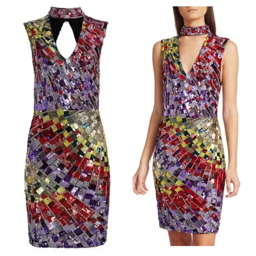 Alice + Olivia Dumont Sequin Choker Mini Dress Size 6 NWT $1,600 - Picture 2 of 13